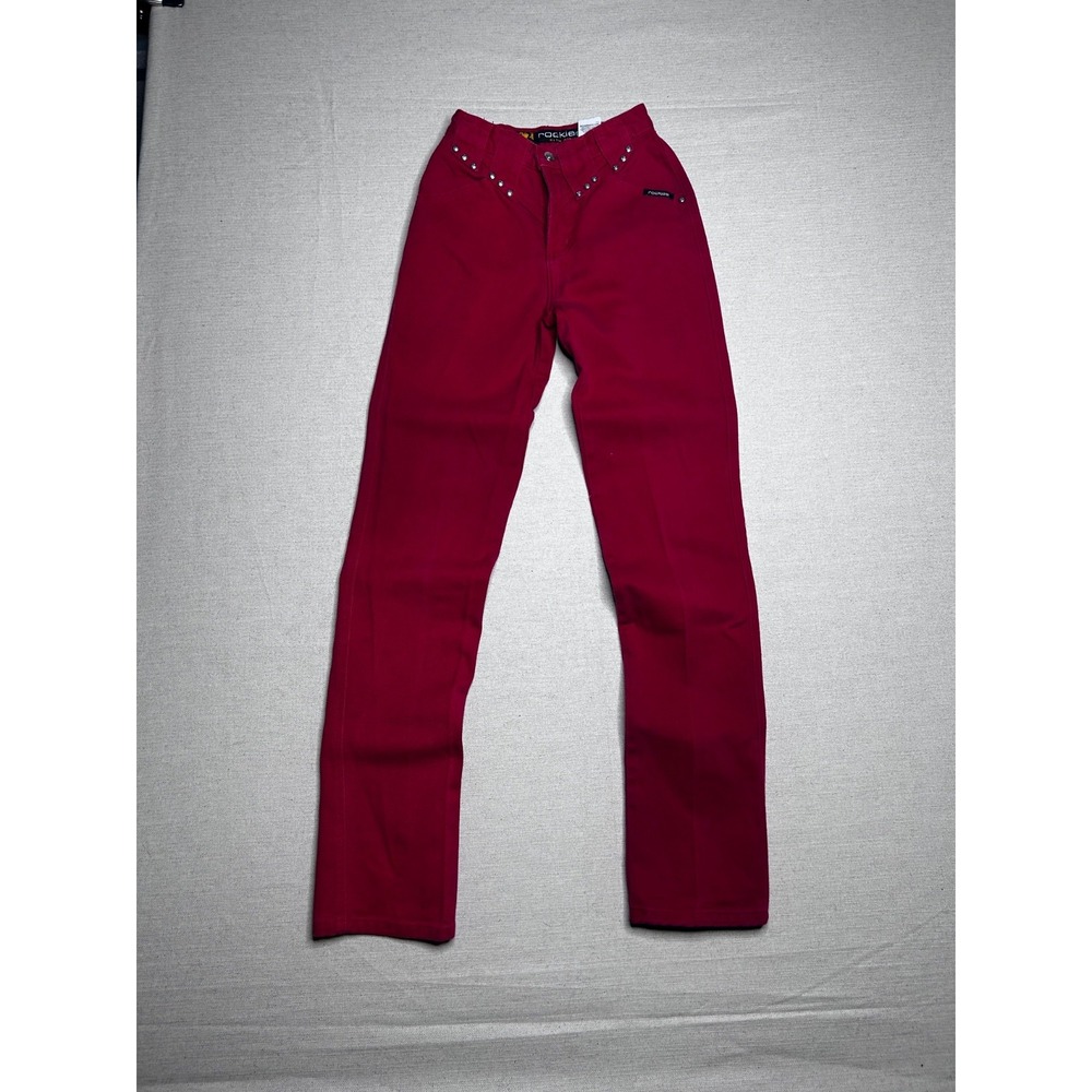 Rockies Women's Jeans Size 25x38 Red Slim Fit Western Studded Denim Pants